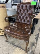 LEATHER CHAIR W/ WOODEN ARMS AND LEGS