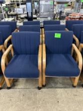 PADDED WOOD FRAMED CHAIRS ON WHEELS