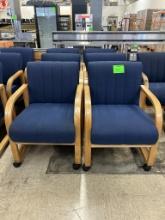 PADDED WOOD FRAMED CHAIRS ON WHEELS