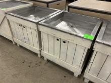 WOODEN MERCHANDISING BINS W/ DRAINING STAINLESS TOP