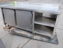 Beverage Air stainless table w/ built-in refrigerator, back & sidesplash