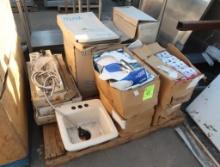 pallet of misc plumbing parts- Toto toilet, wax-free toilet seals,