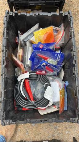 Tote of Misc Lights and Battery Accessories