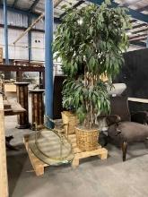 Pallet of faux trees and coffee table