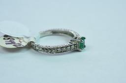 14 KT DIAMOND & EMERALD RING .14 CT DIAMOND TW, 3 GTW, $899.00 RETAIL VALUE ,SIZE 6 1/2