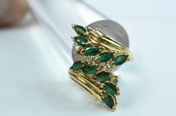 14 KT EMERAL & DIAMOND RING 5.3 GTW, $899.00 RETAIL VALUE, ,SIZE 7 1/2