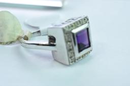 14 KT AMETHYST DIAMOND 5.7 GTW, $899.00 RETAIL VALUE ,SIZE 61/4