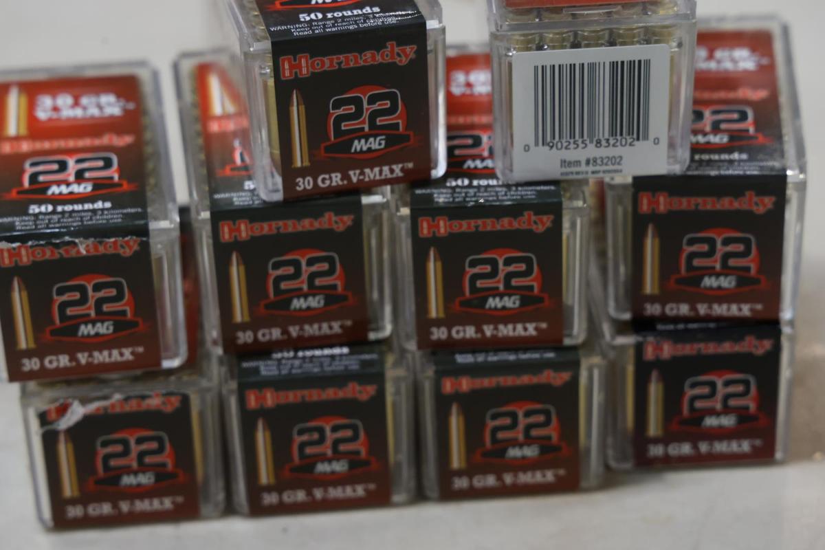 APPROX 485 ROUNDS HORNADY 22 MAG VMAX 30 GR AMMO
