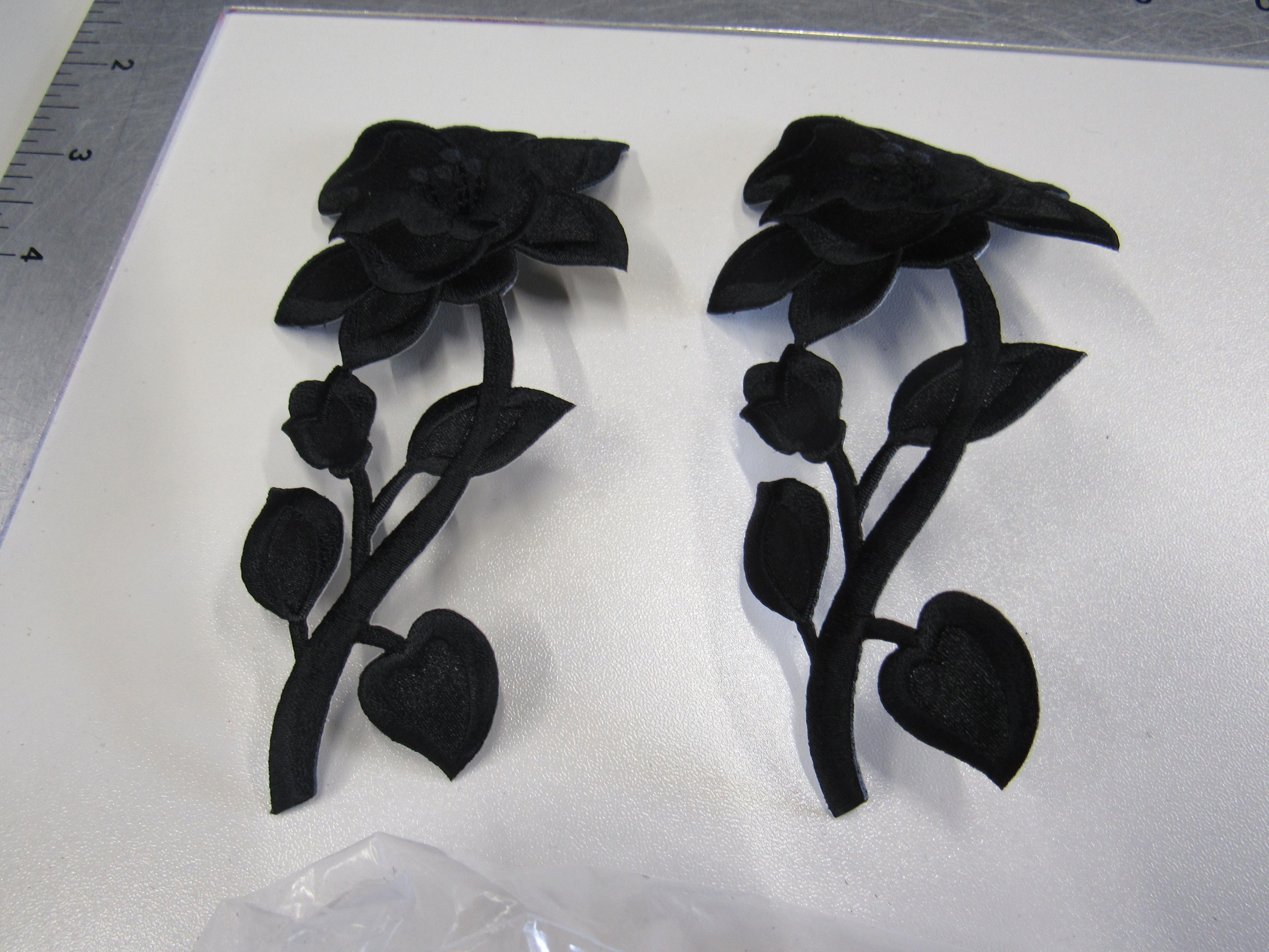 embroidered blcak roses 5" really pretty patches