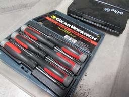 group of tools precsion screw driver set, micrometer, driver set