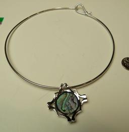 Abalone on sterling slider w/silver coated neck wire