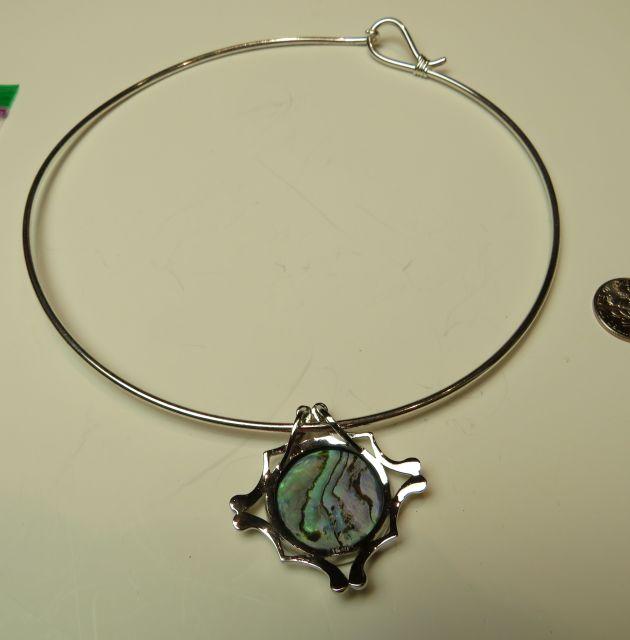 Abalone on sterling slider w/silver coated neck wire