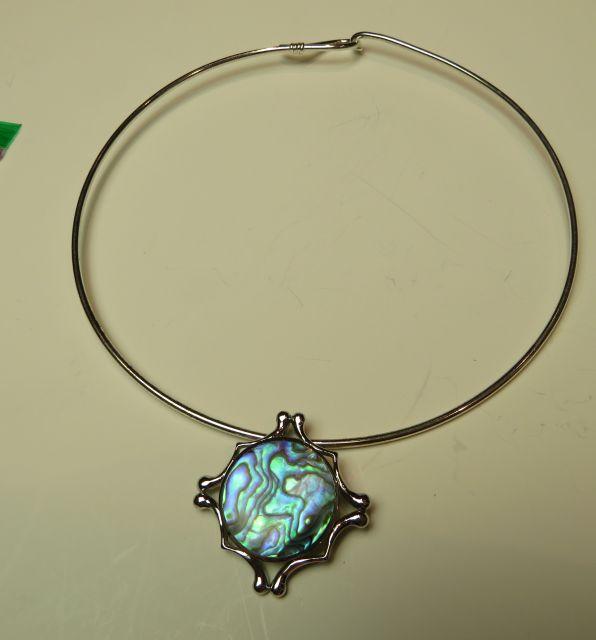 Abalone on sterling slider w/silver coated neck wire