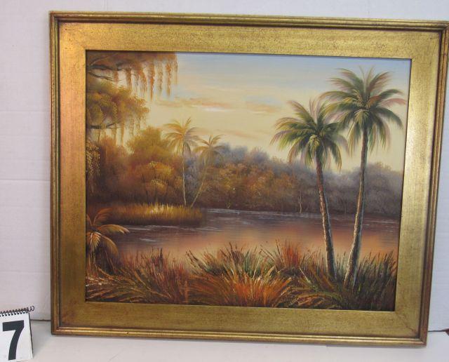 Framed Gecle'e Print on Canvas  Palm by River  30 1/4" x 36 1/4"