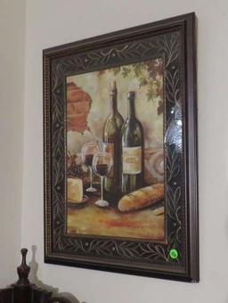 framed print of wine bottles 18" x 21"