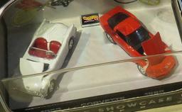 Hot Wheels Forty-fifth Anniversary Corvette Showcase 1953 & 1982 die cast metal cars in display case