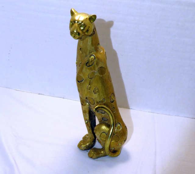 gold plated ceramic cat or cougar, 12"h