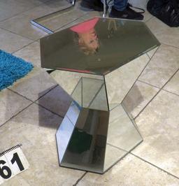 Octagon shaped mirrored display stand, 18"Hx13"wx19"h