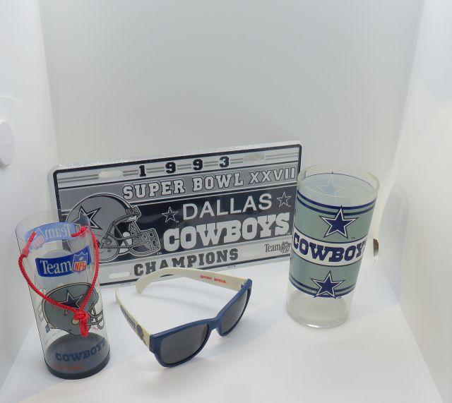 NFL Dallas Cowboys Ray ban style 2 tone sunglasses, Plastic drinking glass,