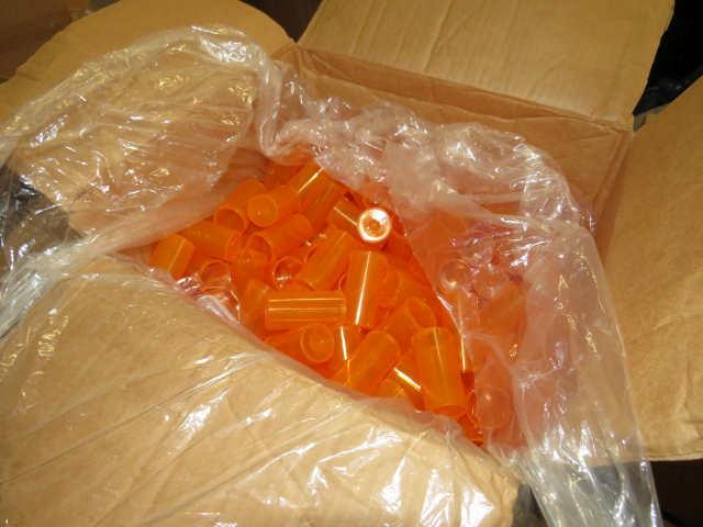 pallet of cases of mixed size  pill bottles and caps, syringes. Capsules, ,