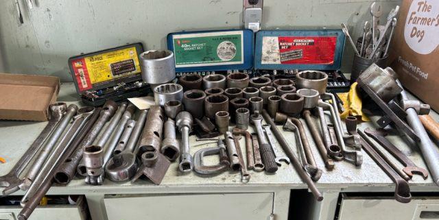 Mixed 3/4 and 1" sockets, ratchets, breaker bar