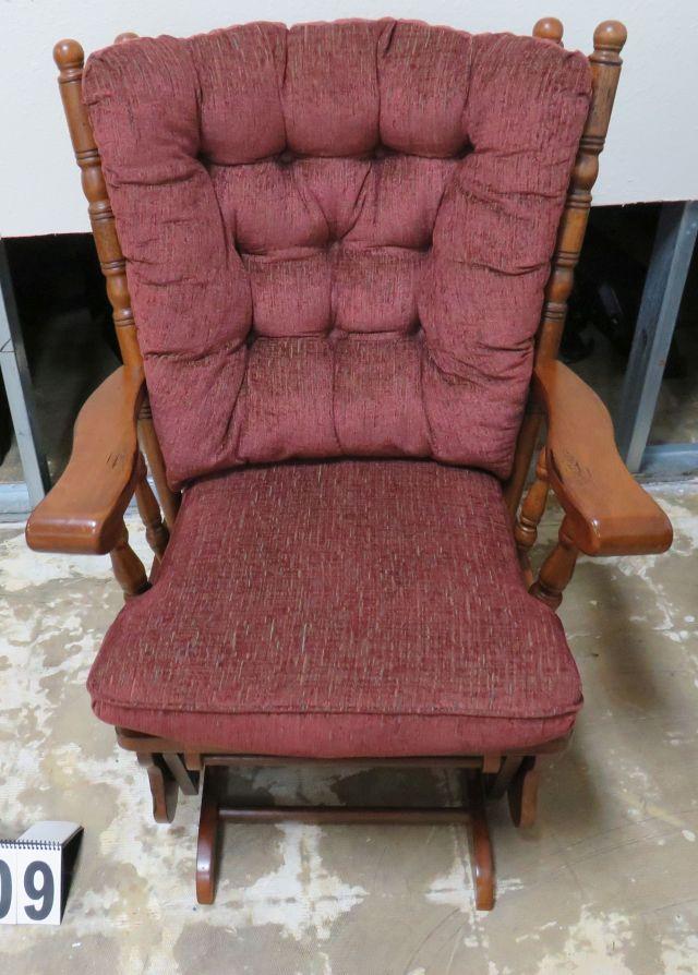 Wood Rocking Glider with Burgundy Cushions