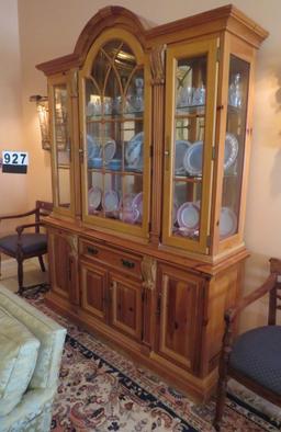 temporary Lexington china cabinet with glass paned doors, reeded columns, and center arch. Lower dra