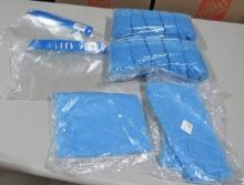 Mixed 20 disposable face shields and 30 disposable patient gowns