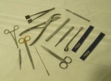 group of 14 mixed stainless lab tools
