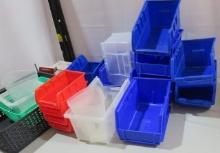 group of 16 plastic small parts bins
