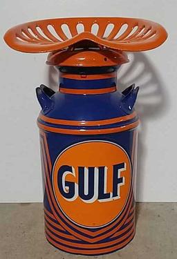 Gulf milk can with tractor seat