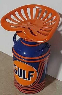 Gulf milk can with tractor seat