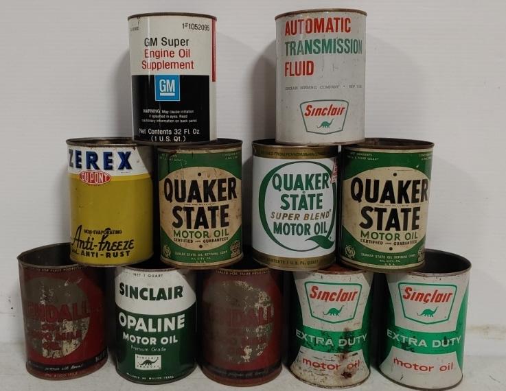 Quart oil/ fluid cans- Sinclair, Kendall, & others