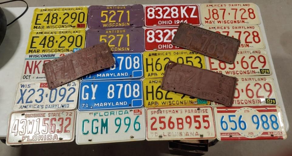 Variety of licence plates- WI, FL, ILL, MD, OH, LA