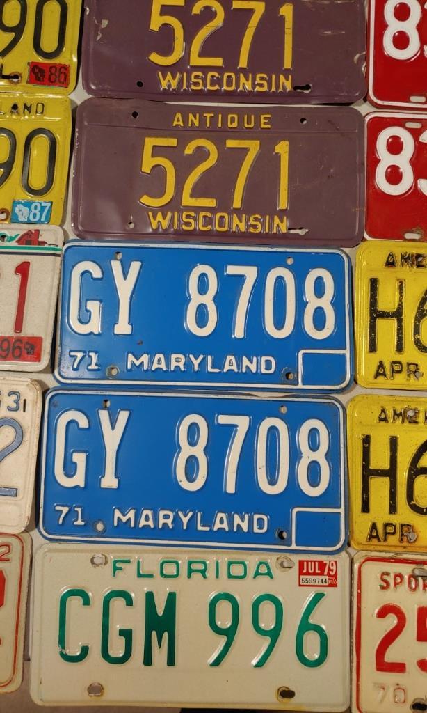 Variety of licence plates- WI, FL, ILL, MD, OH, LA