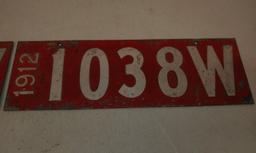 Pair 1912 Riveted WI license plates