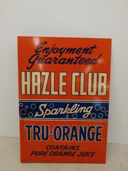 DST Flanged Hazle Club Tru-Orange soda sign