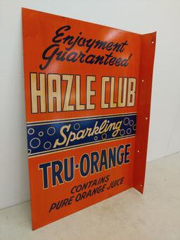 DST Flanged Hazle Club Tru-Orange soda sign