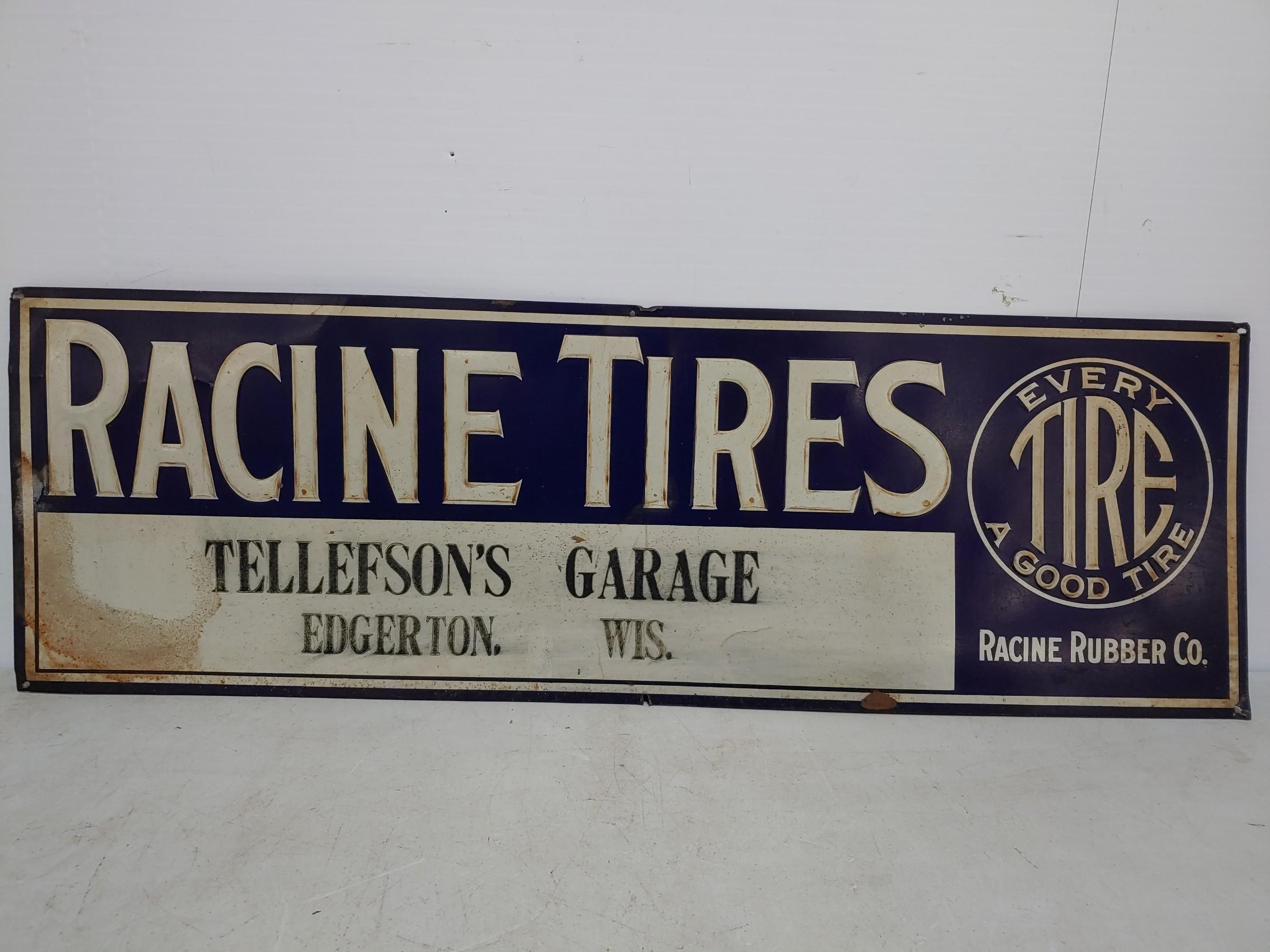 SST Racine Tires Embossed Tin Sign