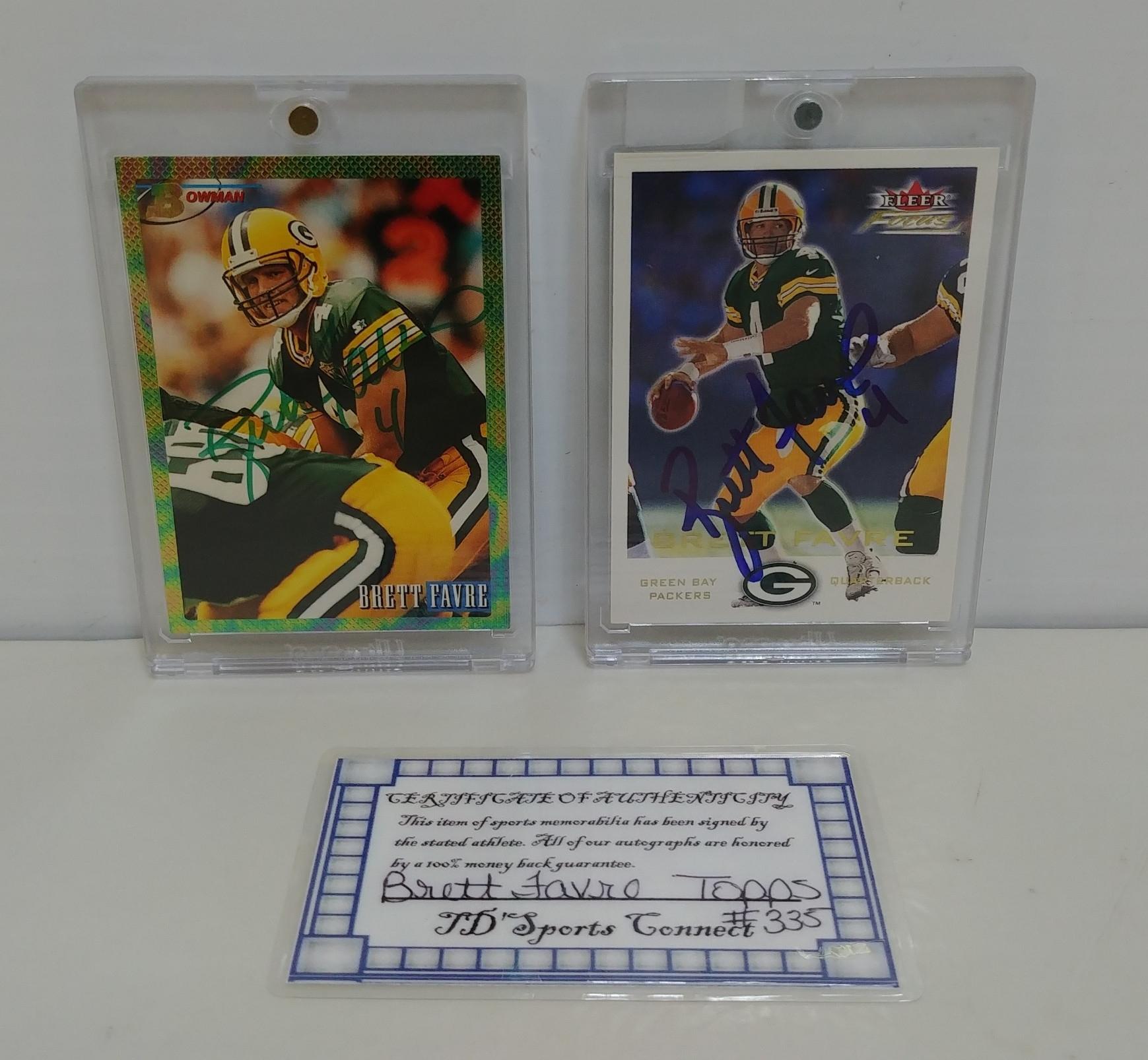 Brett Favre Two Autographed Packer Sports Cards