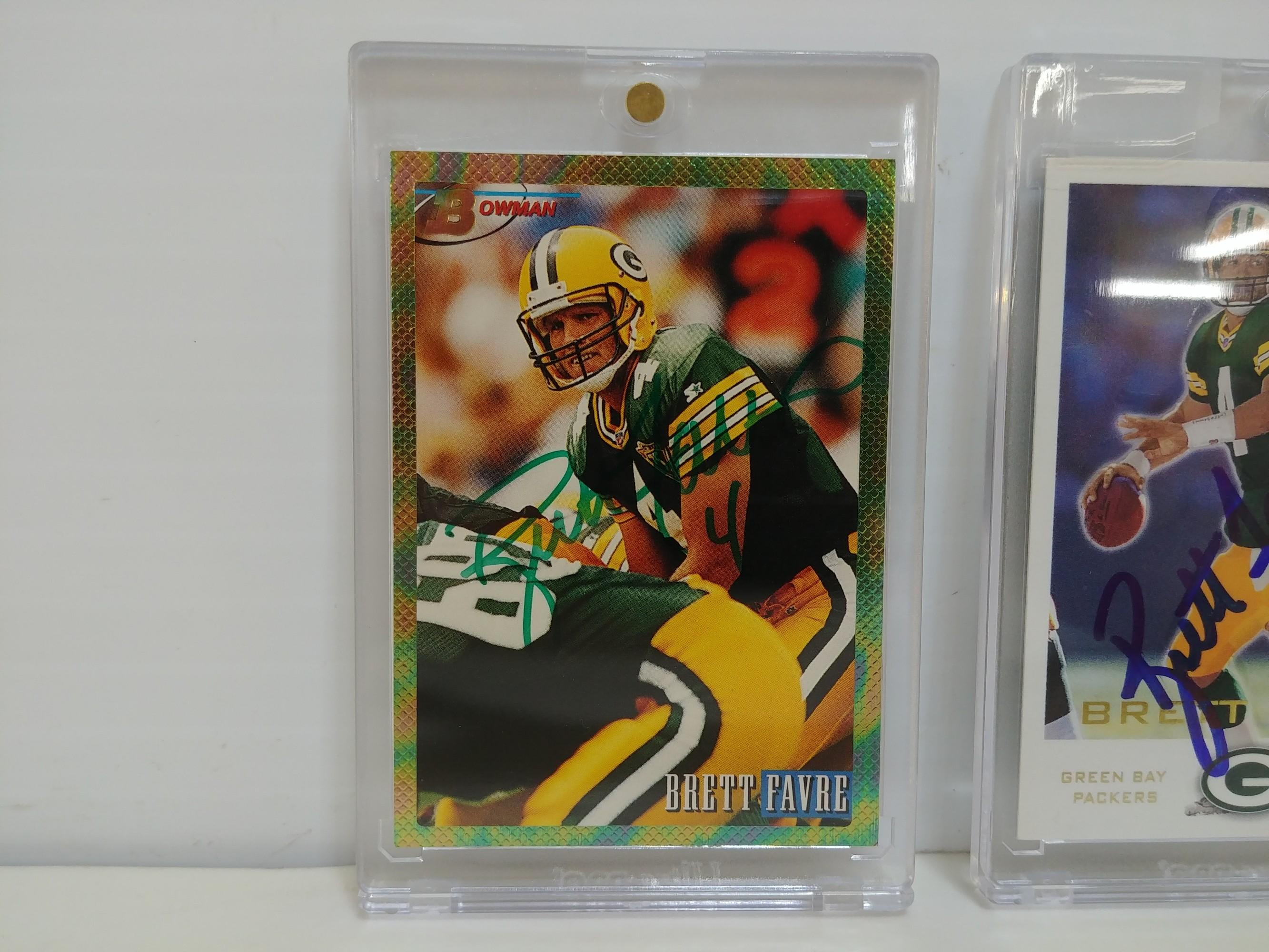 Brett Favre Two Autographed Packer Sports Cards