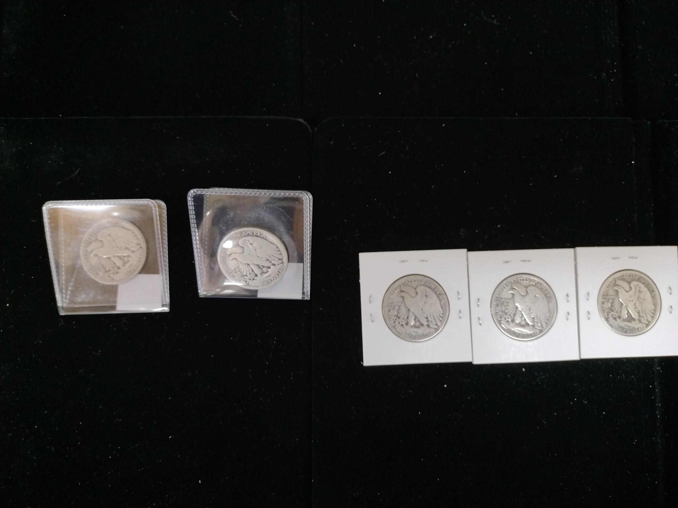 5 Walking Liberty silver 1/2dollars