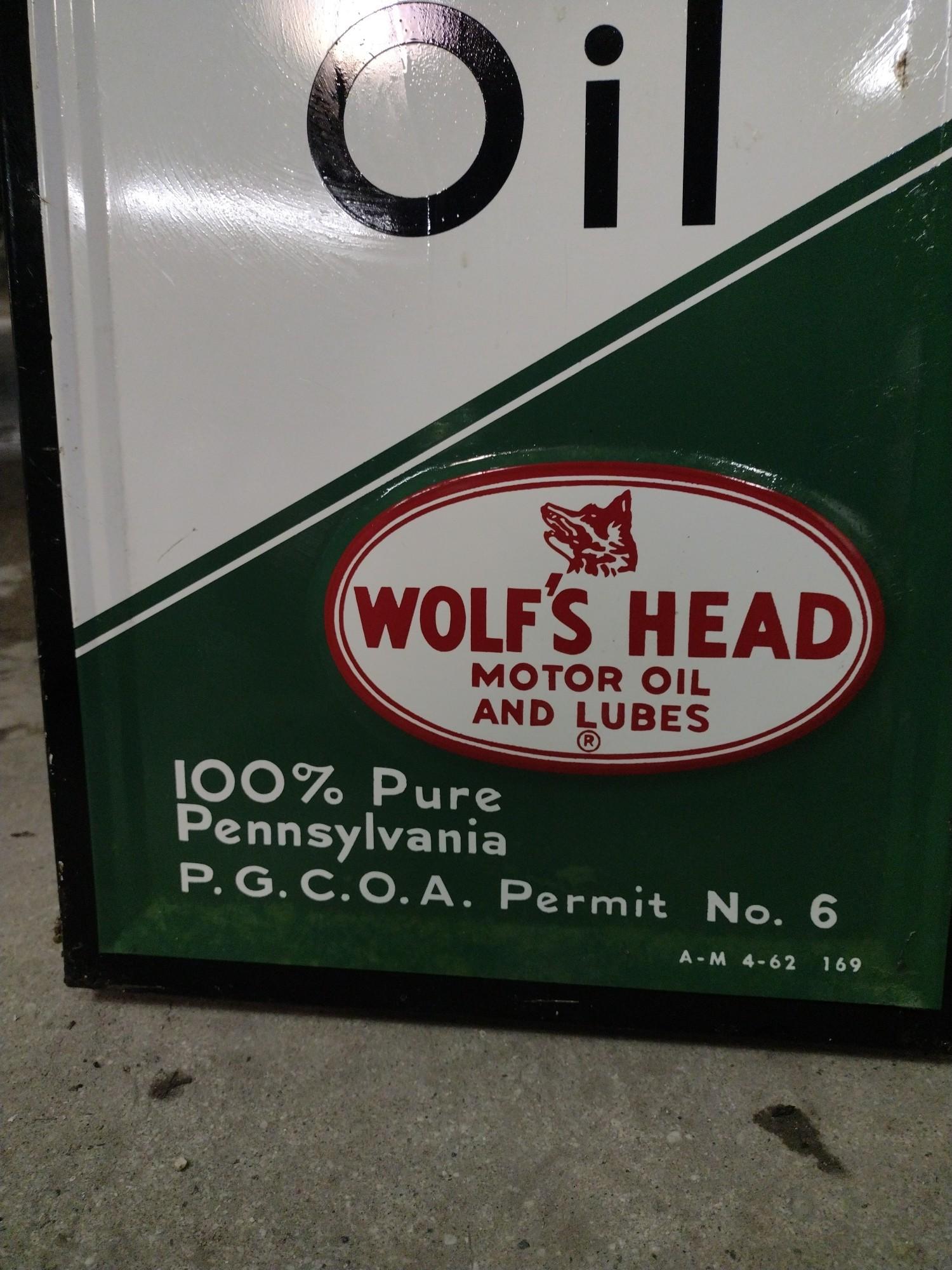 SST wolf's head motor oil sign