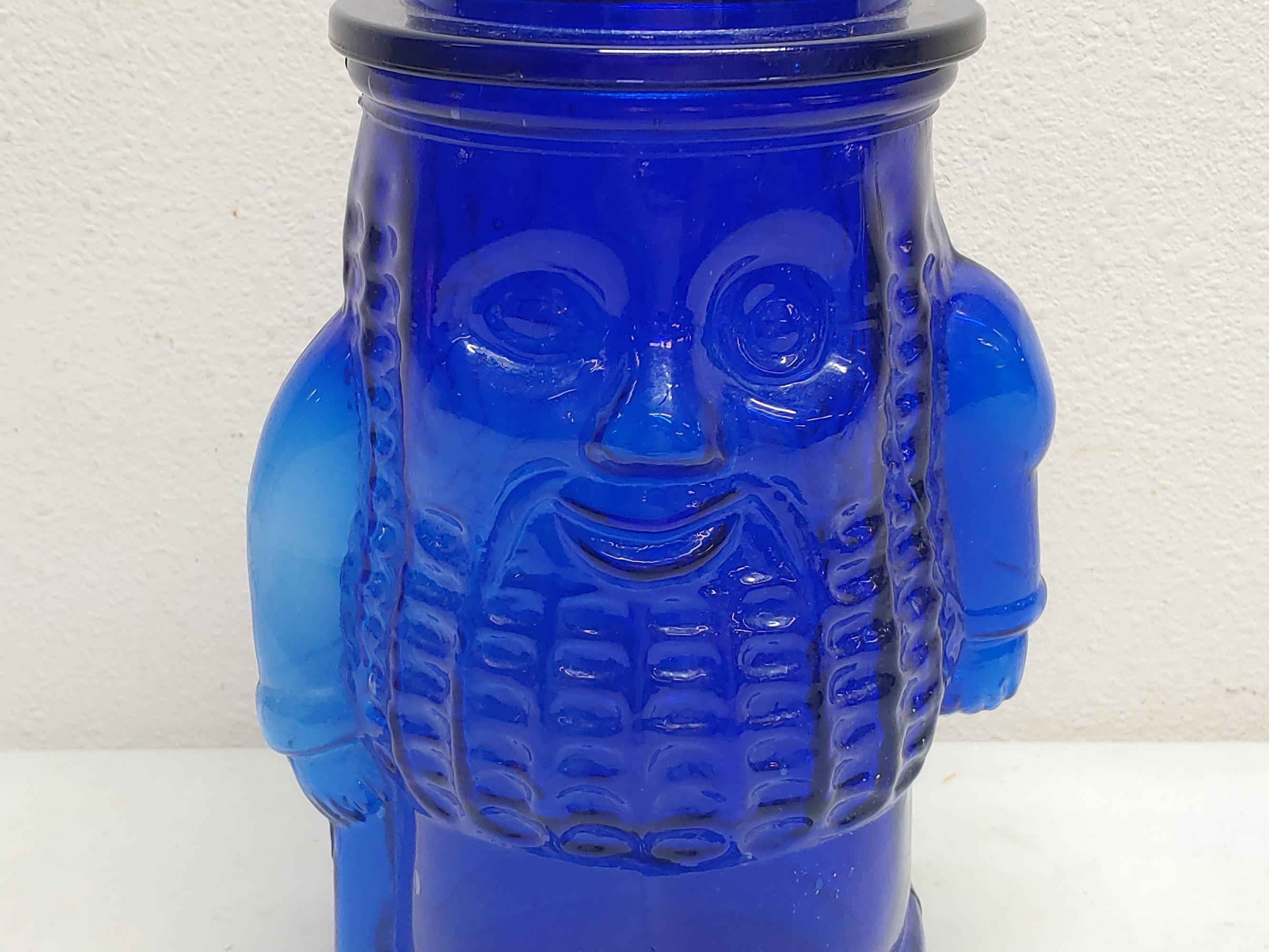 Mr Peanut Cobalt Blue Glass Cookie Jar