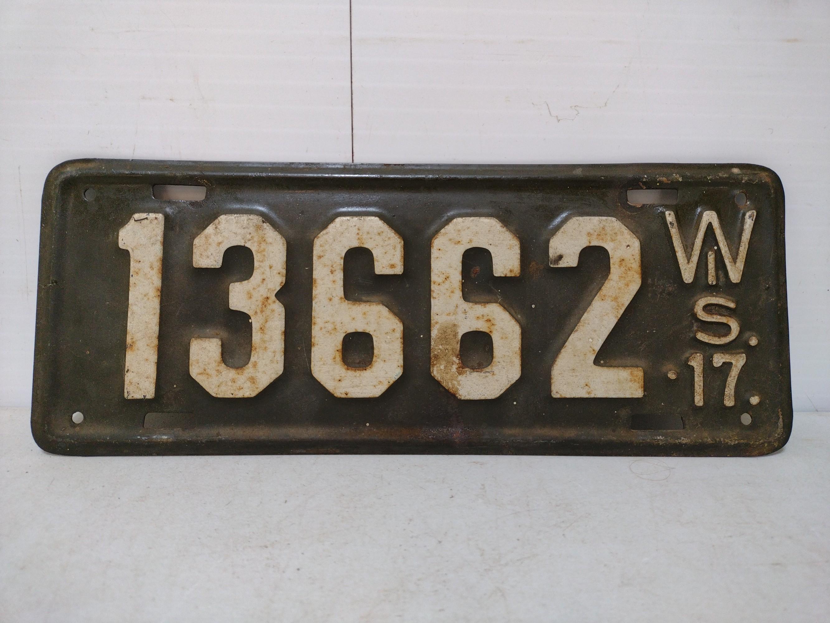 1917 Wisconsin License Plate Pair