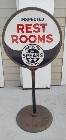 DSP Loaned By Spears Inspected Rest Rooms Porcelain Lollipop Sign