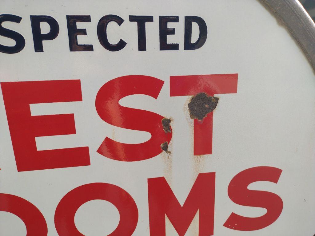 DSP Loaned By Spears Inspected Rest Rooms Porcelain Lollipop Sign