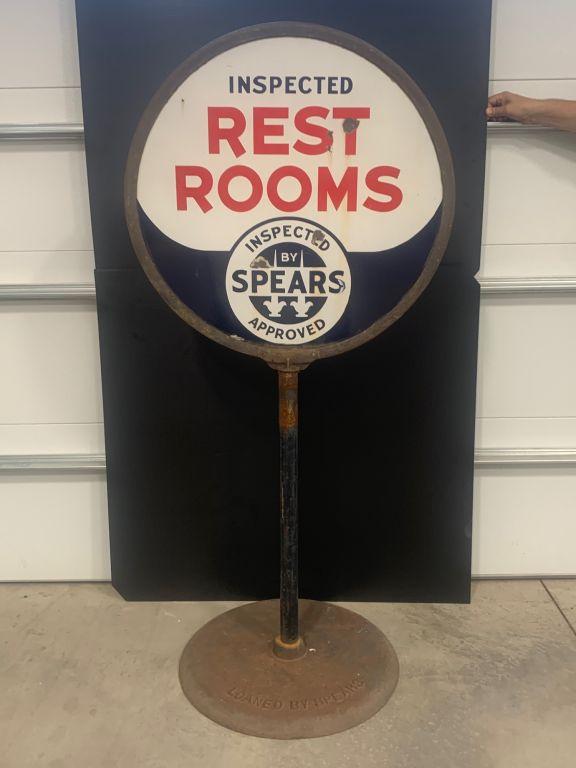 DSP Loaned By Spears Inspected Rest Rooms Porcelain Lollipop Sign