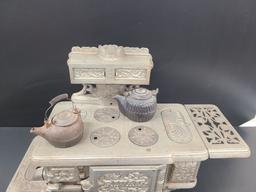 C. 1890s Rival Cast Iron Toy Stove W/ Kettles