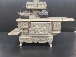 C. 1890s Rival Cast Iron Toy Stove W/ Kettles